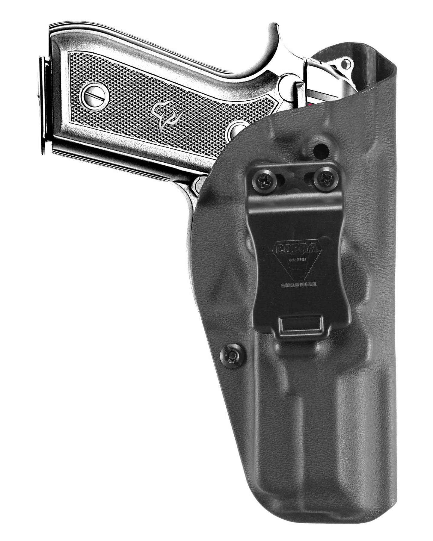 Coldre Kydex Cobra para Taurus PT917c, porte interno (IWB), mao destro, cor preto, frente.