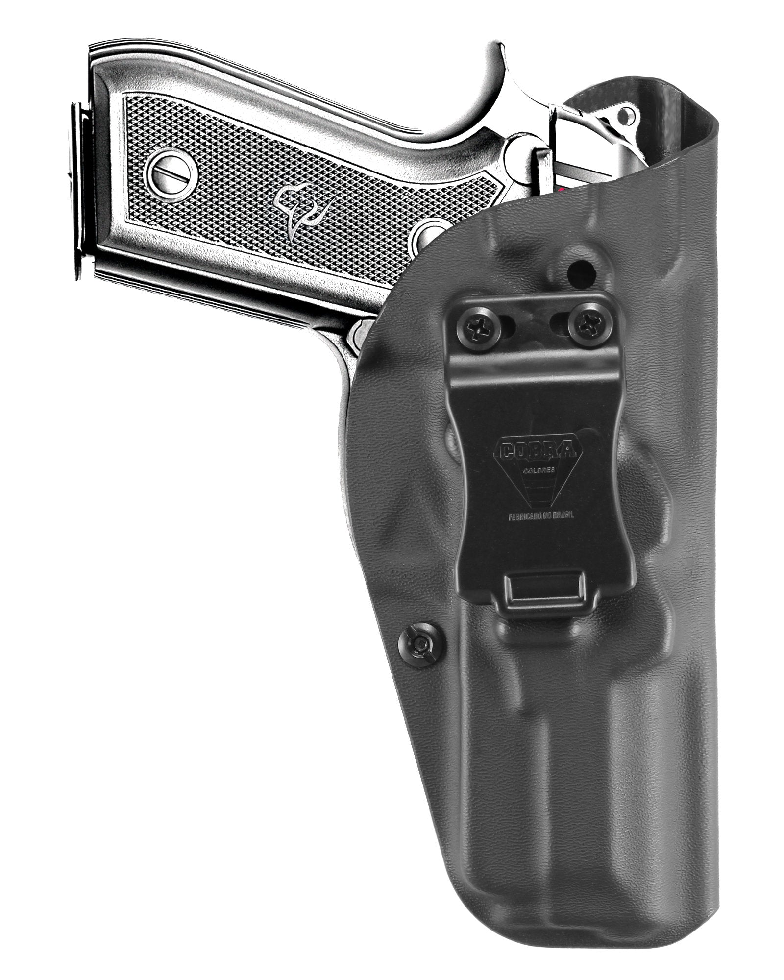 Coldre Kydex Cobra para Taurus PT917c, porte interno (IWB), mao destro, cor preto, frente.