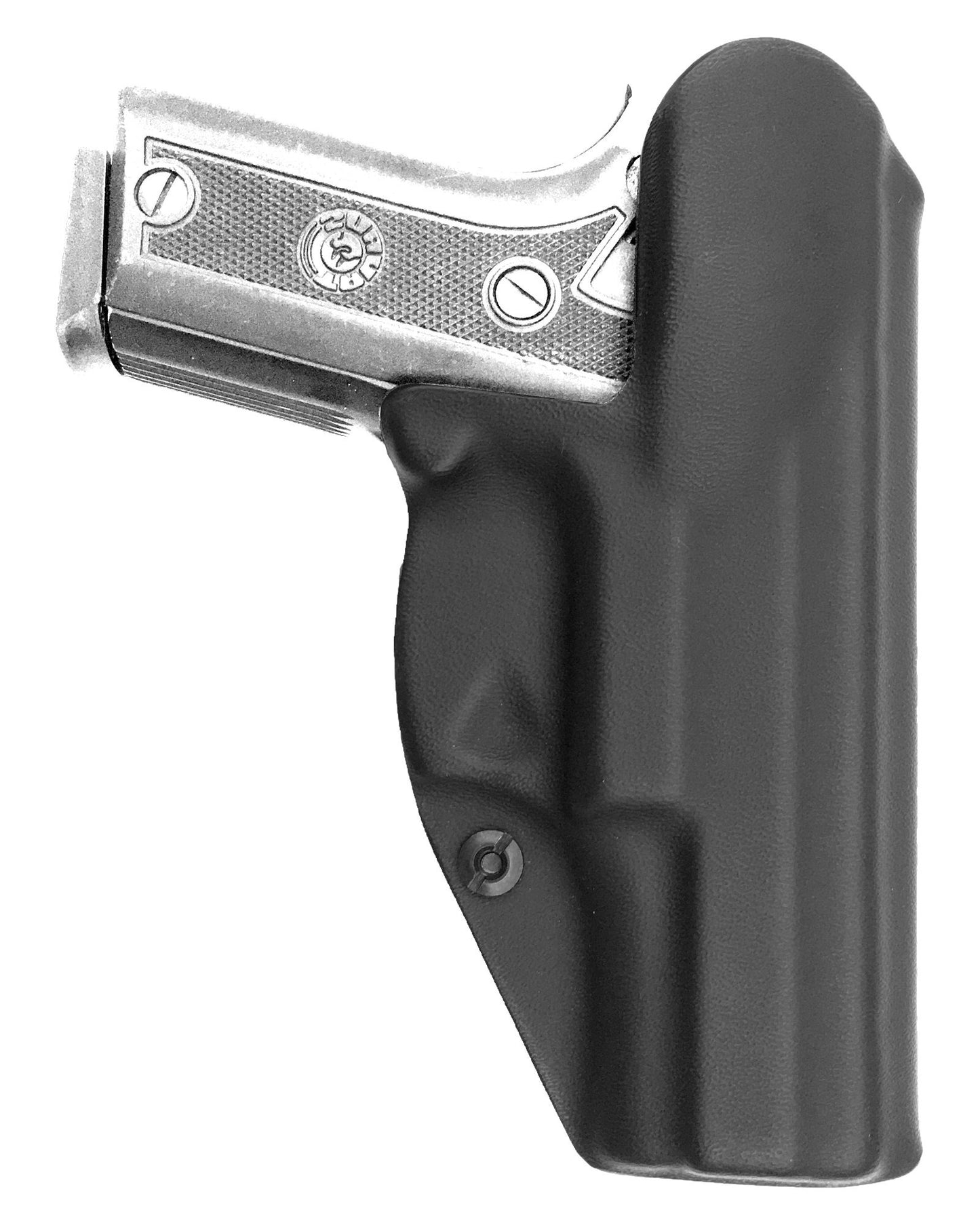 Coldre Kydex Cobra para Taurus PT938, porte interno (IWB), mao canhoto, cor preto, traseira.