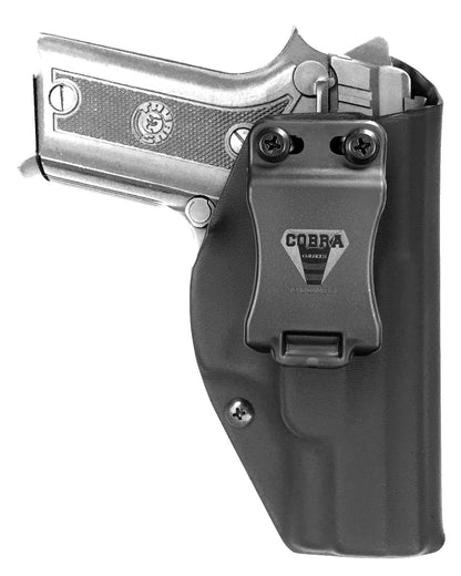 Coldre Kydex Cobra para Taurus PT938, porte interno (IWB), mao destro, cor preto, frente.