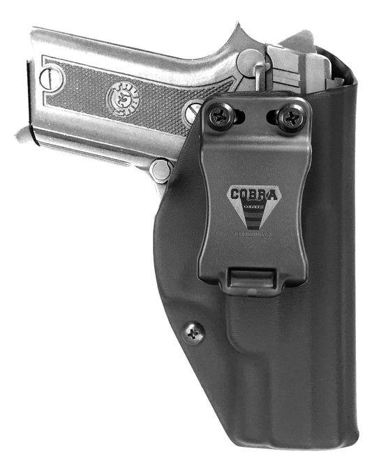 Coldre Kydex Cobra para Taurus PT938, porte interno (IWB), mao destro, cor preto, frente.