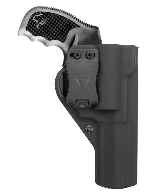 Coldre Kydex Cobra para Taurus RT627 Tracker, porte interno (IWB), mao destro, cor preto, frente.