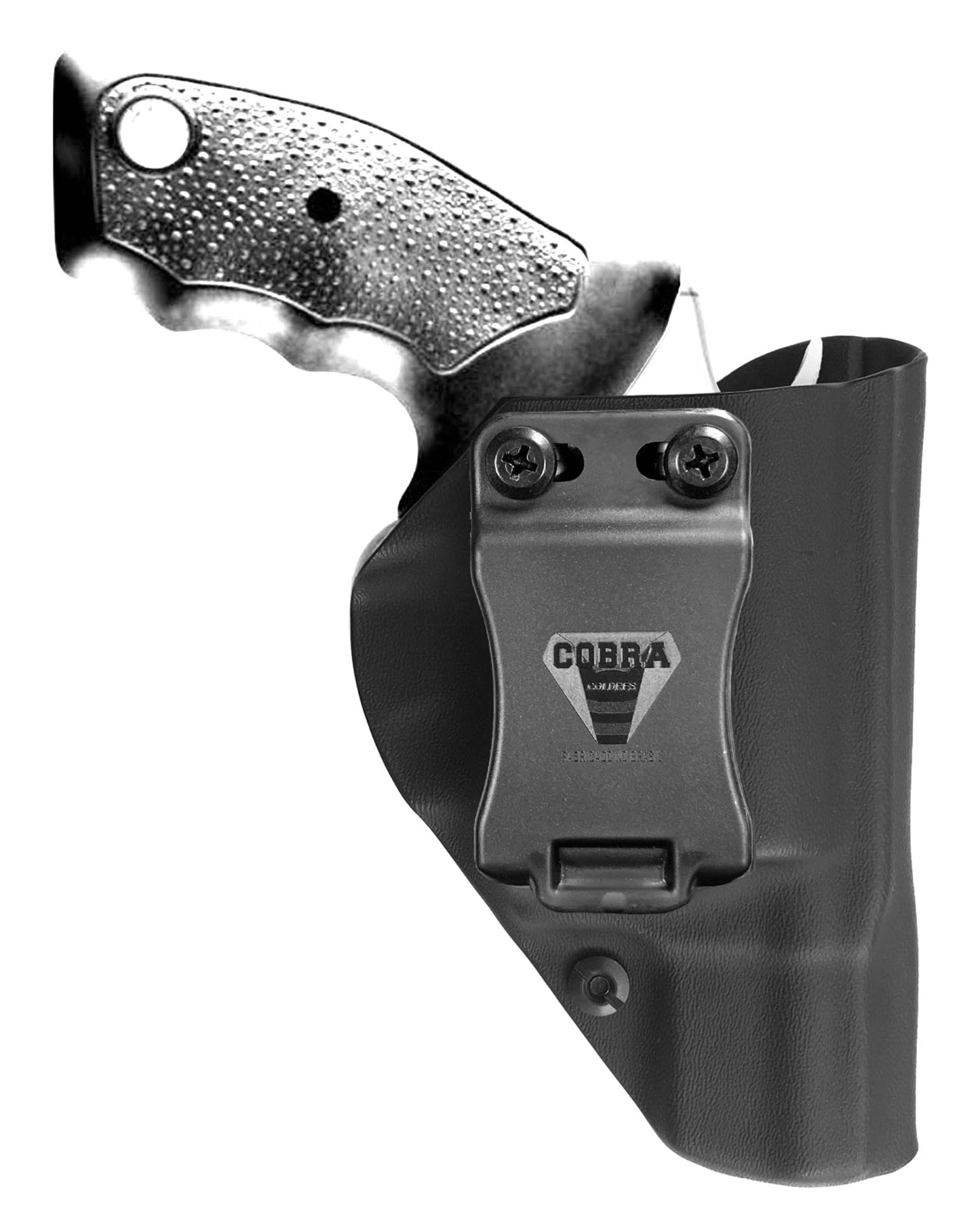 Coldre Kydex Cobra para Taurus RT817, porte interno (IWB), mao destro, cor preto, frente.