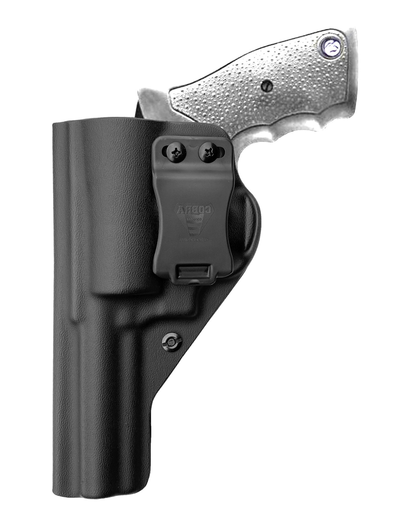 Coldre Kydex Cobra para Taurus RT82, porte interno (IWB), mao canhoto, cor preto, frente.
