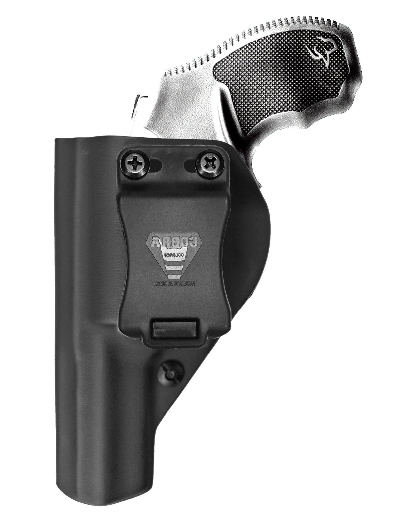 Coldre Kydex Cobra para Taurus RT856, porte interno (IWB), mao canhoto, cor preto, frente.