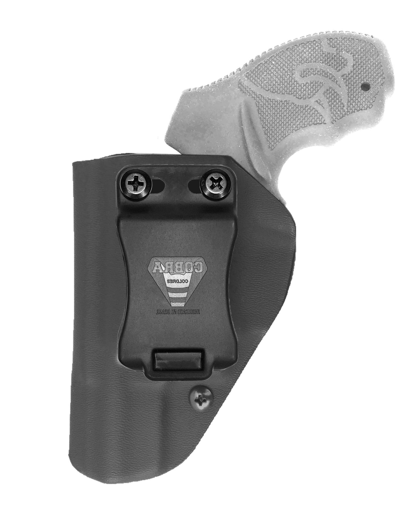 Coldre Kydex Cobra para Taurus RT85s, porte interno (IWB), mao canhoto, cor preto, frente.