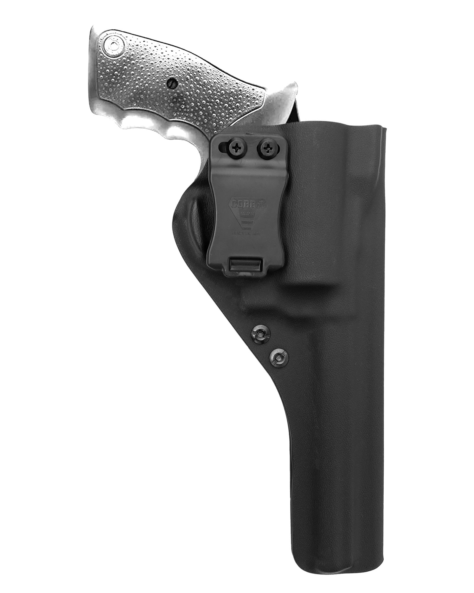Coldre Kydex Cobra para Taurus RT86, porte interno (IWB), mao destro, cor preto, frente.