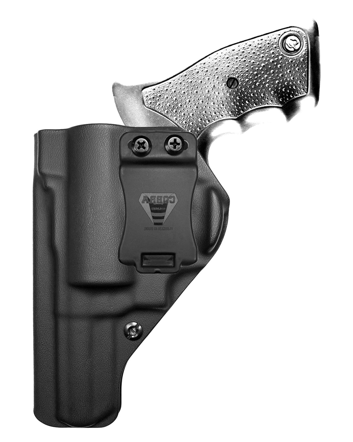 Coldre Kydex Cobra para Taurus RT88, porte interno (IWB), mao canhoto, cor preto, frente.