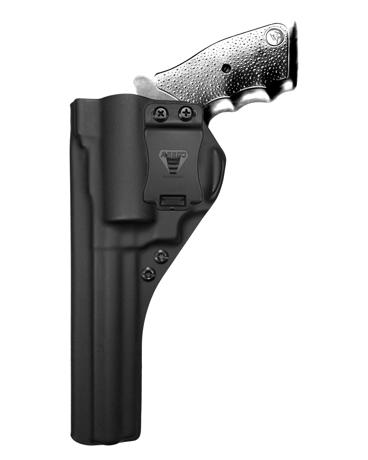 Coldre Kydex Cobra para Taurus RT889 6 pol, porte interno (IWB), mao canhoto, cor preto, frente.