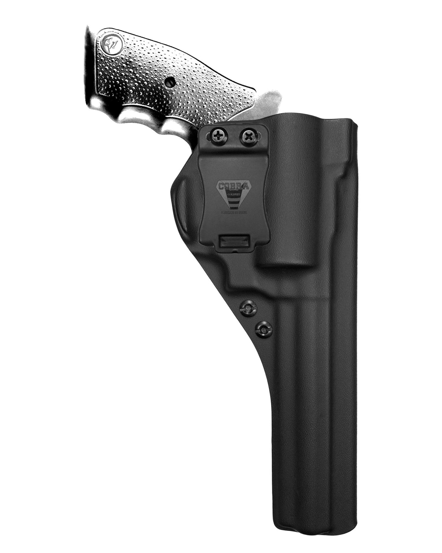 Coldre Kydex Cobra para Taurus RT889 6 pol, porte interno (IWB), mao destro, cor preto, frente.