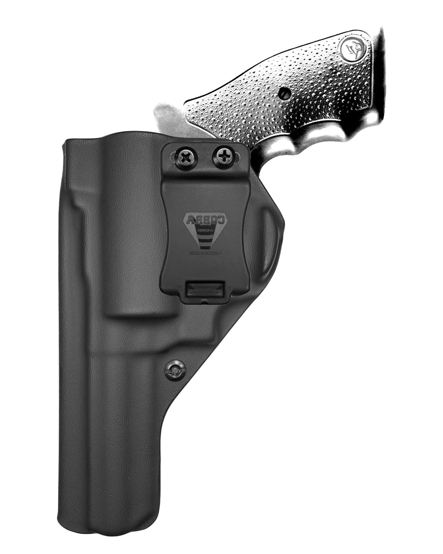 Coldre Kydex Cobra para Taurus RT889, porte interno (IWB), mao canhoto, cor preto, frente.