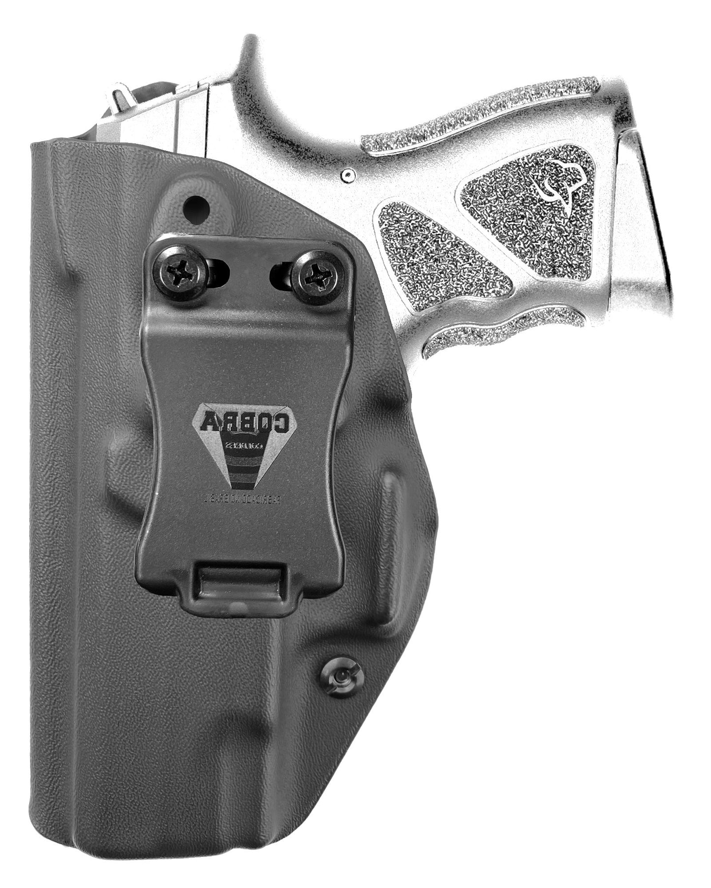 Coldre Kydex Cobra para Taurus TH Compact (série), porte interno (IWB), mao canhoto, cor preto, frente.