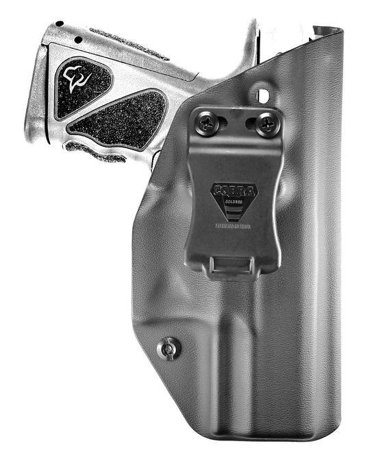 Coldre Kydex Cobra para Taurus TS9c, porte interno (IWB), mao destro, cor preto, frente.