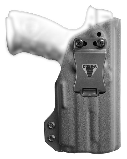 Imagem ilustrativa: coldre velado destro com lanterna compacta em Kydex, frente